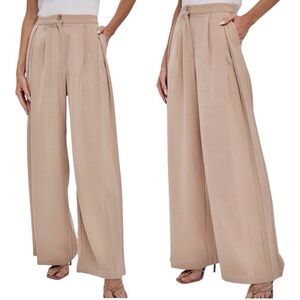 Bluivy Holly Wide Leg Pants Medium High Rise Pleated Taupe Trousers